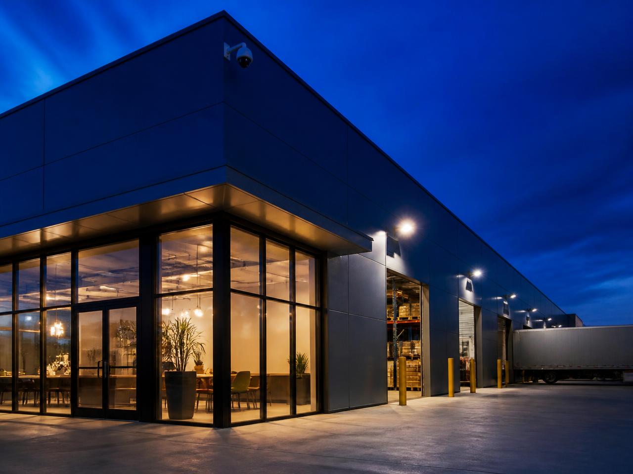 Louisiana business exterior with a commercial security camera installed at the corner